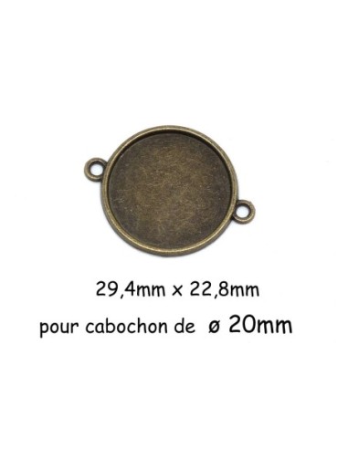 Connecteur rond pour cabochon de 20mm en métal de couleur bronze verso strié