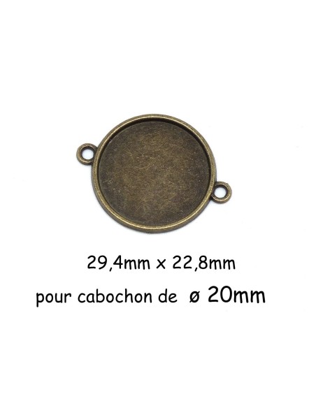 Connecteur rond pour cabochon de 20mm en métal de couleur bronze verso strié