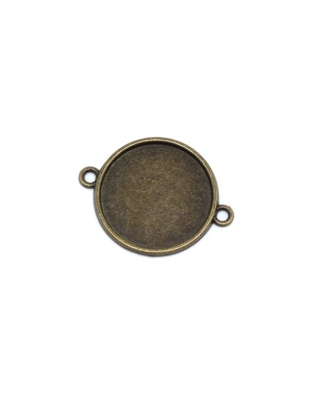 Perle connecteur rond pour cabochon de 20mm en métal de couleur bronze verso strié
