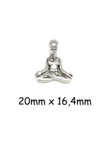 Breloque yoga méditation posture du lotus en métal argenté