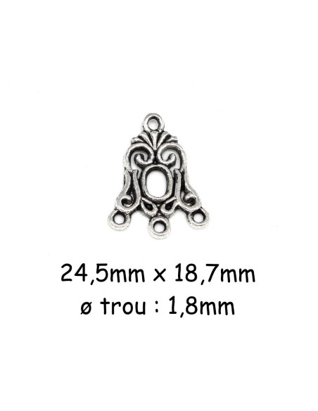 Perle support losange, pour boucle d'oreille en métal argenté travaillé style ethnique