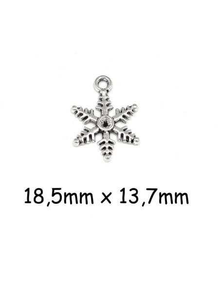 Breloque flocon de neige, étoile en métal argenté travaillé