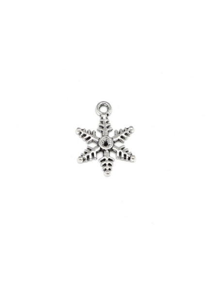 Pendentif flocon de neige, étoile argenté en métal travaillé