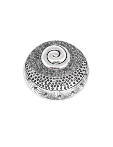 Pendentif connecteur style ethnique en métal travaillé argenté