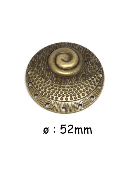 Pendentif connecteur style ethnique en métal travaillé de couleur bronze
