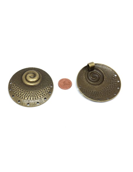 Grand Pendentif connecteur style ethnique en métal travaillé de couleur bronze