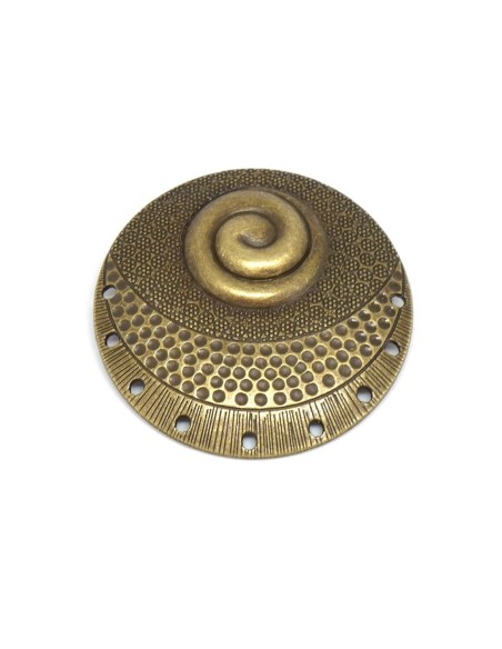 Grosse perle connecteur style ethnique en métal travaillé de couleur bronze