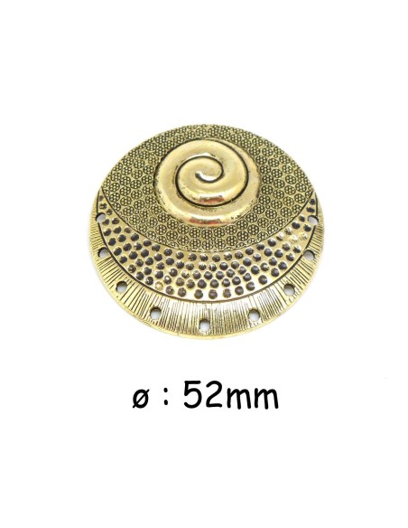 Pendentif connecteur style ethnique en métal doré pâle travaillé