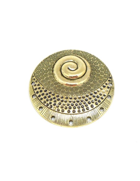 Grand pendentif connecteur style ethnique en métal doré pâle travaillé