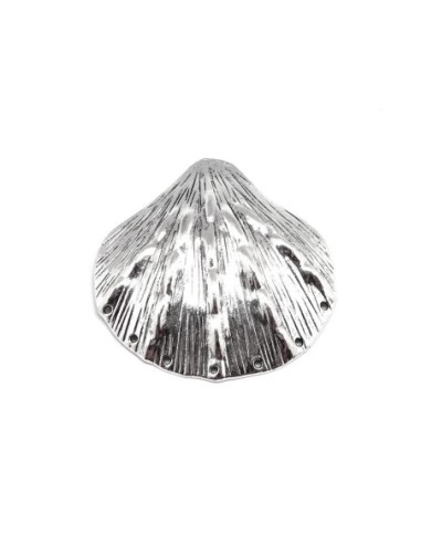 Grand Pendentif connecteur argenté coquillage en métal travaillé