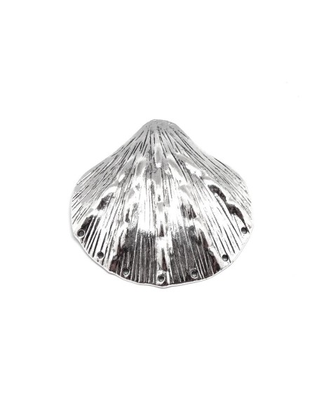 Grand Pendentif connecteur argenté coquillage en métal travaillé