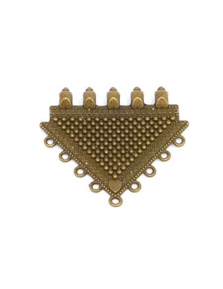 Pendentif connecteur triangle style ethnique bronze en métal travaillé