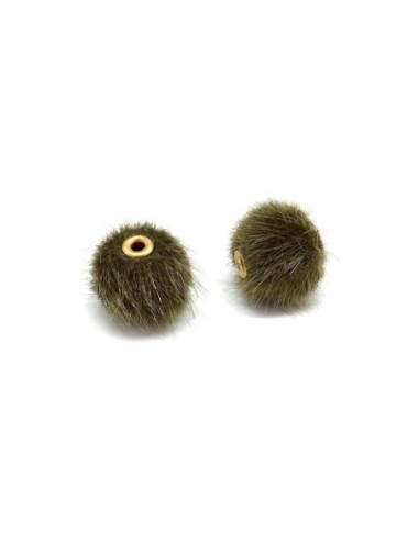 Perle ronde vert kaki 10mm imitation fourrure