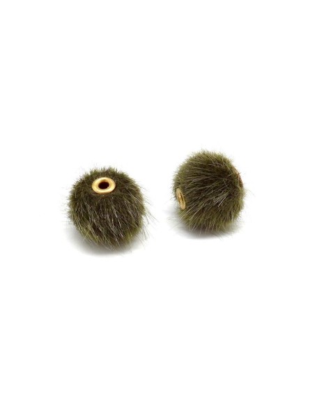 Perle ronde vert kaki 10mm imitation fourrure