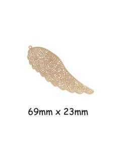 Pendentif aile d'ange doré évidé très fine et légère en métal 69mm filigrane