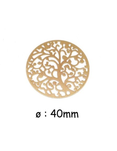 Pendentif arbre de vie doré filigrane ronde fine 40mm en métal