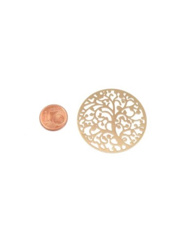 Perle connecteur arbre de vie filigrane ronde fine 4cm en métal doré