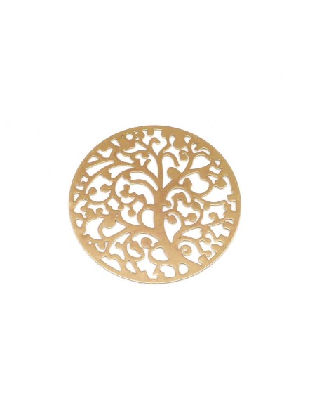Pendentif connecteur arbre de vie filigrane ronde fine 40mm en métal doré