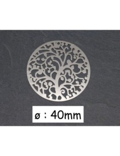 Pendentif connecteur arbre de vie filigrane ronde fine 40mm en métal argenté