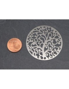 Pendentif connecteur arbre de vie filigrane ronde fine 40mm en métal argenté 2