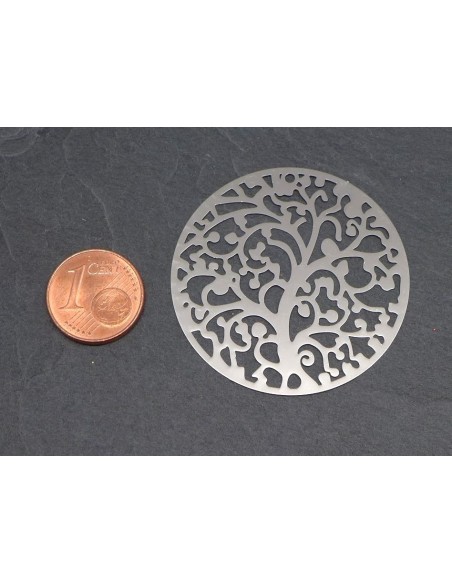 Pendentif arbre de vie argenté filigrane ronde fine 40mm en métal