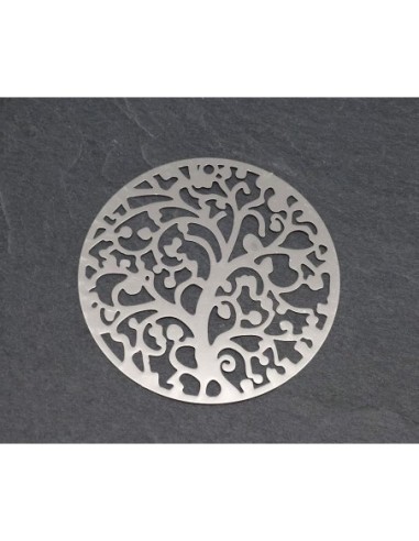 Perle connecteur arbre de vie filigrane ronde fine 4cm en métal argenté