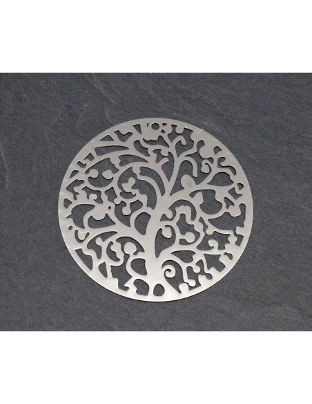 Perle connecteur arbre de vie filigrane ronde fine 4cm en métal argenté