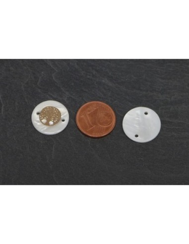 Connecteur sequin nacre avec arbre de vie doré filigrane 15mm