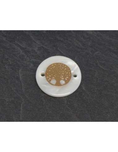 Perle sequin nacre avec arbre de vie doré filigrane 15mm pour bracelet d'amitié