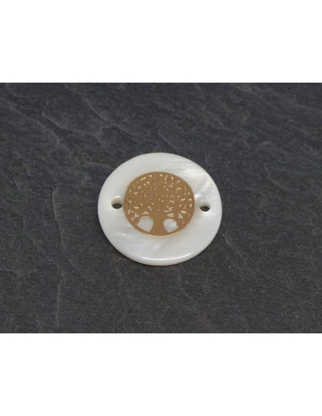 Perle sequin nacre avec arbre de vie doré filigrane 15mm pour bracelet d'amitié