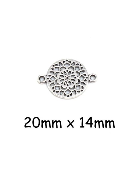 Perle connecteurs fleur rosace argenté en métal travaillé