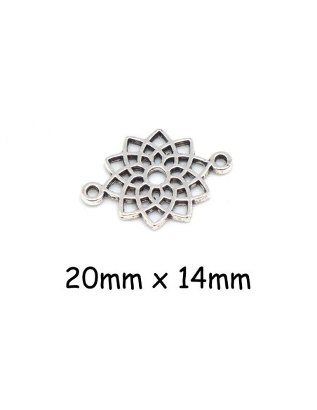 Perle connecteur argenté rosace étoile en métal travaillé