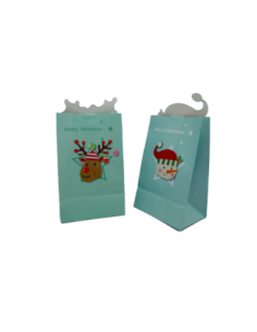 Pochette cadeau Noël motif cerf et bonhomme de neige 16cm x 10cm en papier glacé 2