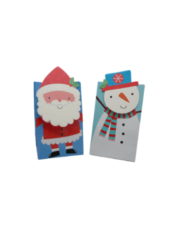 Emballage cadeau Noël motif Père Noël et bonhomme de neige en papier glacé
