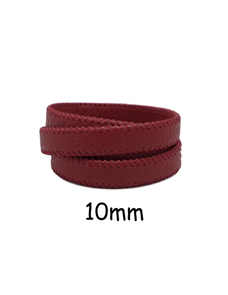 Lanière simili cuir rouge grenat avec couture 10mm - cuir synthétique