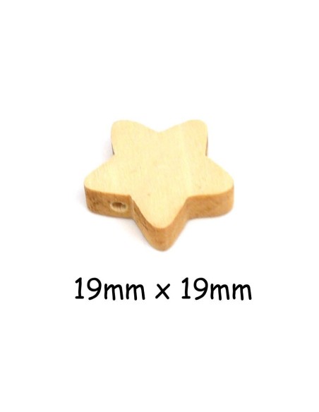 Perle étoile en bois naturel 19mm pour scrapbooking, création bijoux, guirlande