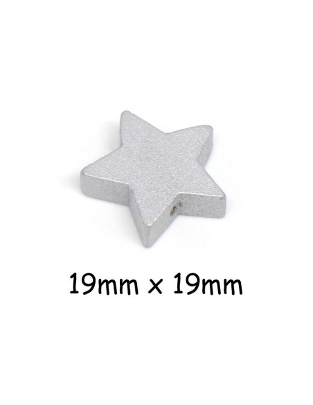 Perle étoile en bois argenté 19mm pour scrapbooking, création bijoux, guirlande