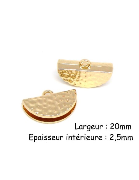 Embout courbe pour lanière de 20mm en métal doré martelé, effet granité