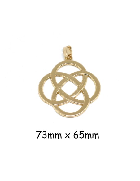 Grand pendentif noeud celtique en métal doré 7cm