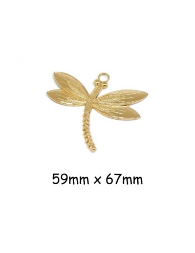 Grand pendentif libellule en métal doré travaillé 59mm