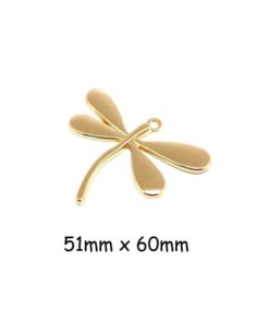 Grand pendentif libellule en métal doré 51mm