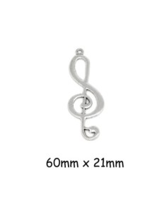 Grand pendentif note de musique, clé de sol en métal argenté 6cm