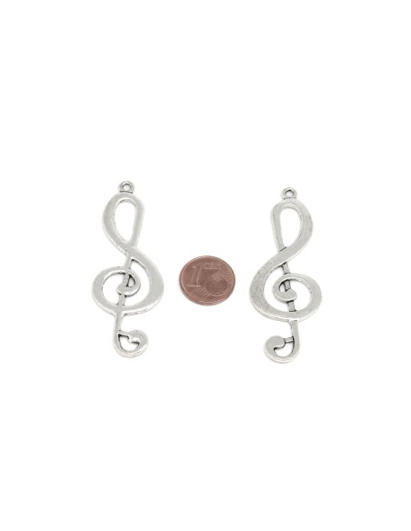 Pendentif note de musique, clé de sol en métal argenté 6cm
