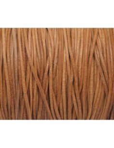 Cordon cuir rond marron naturel, camel rustique 2mm 2
