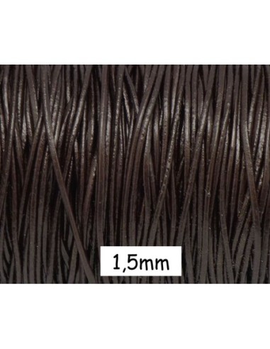 Cordon cuir marron foncé effet métallisé 1,5mm