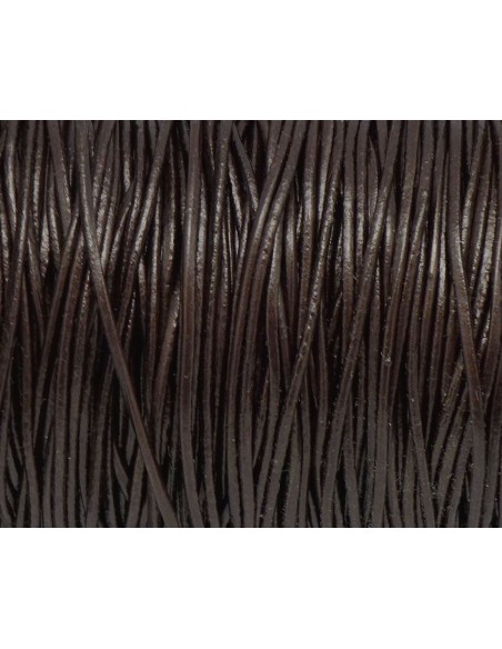 Lacet cuir rond marron foncé effet métallisé 1,5mm