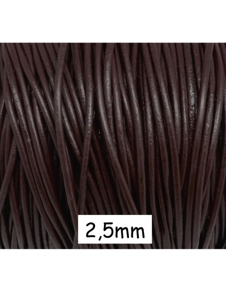 Cordon cuir rond 2,5mm marron chocolat, marron foncé
