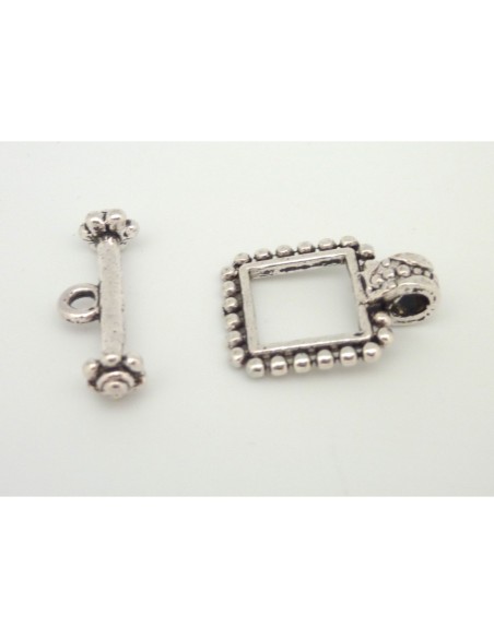 R-Fermoir carré en T, motif gravé en métal argenté