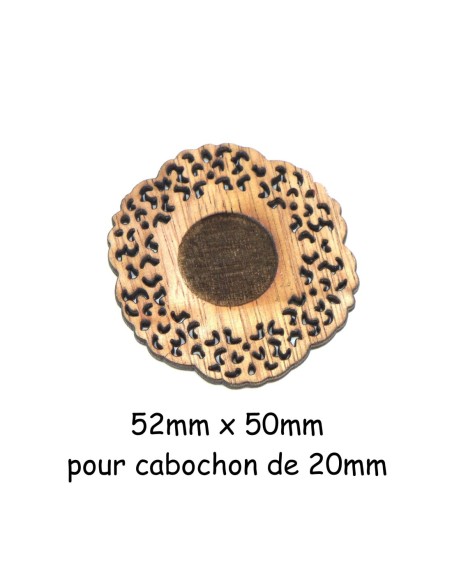 Pendentif Estampe rosace en bois ajouré pour cabochon de 20mm