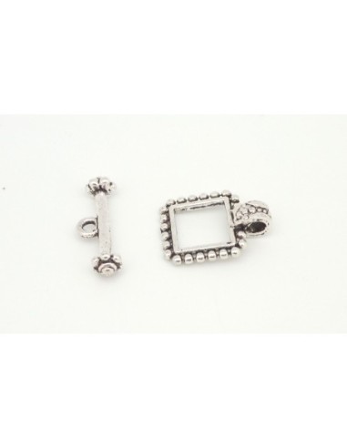 R-Fermoir carré en T, motif gravé en métal argenté